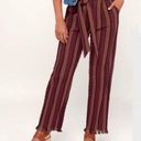 Lulus NWT  Renfroe Burgundy Striped Pants Paper Bag Wide Leg Raw Hem Belted XS Photo 0