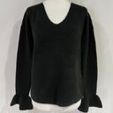 VERO MODA New  Ruffle Cuff Sweater Long Sleeve V-Neck Pullover Black Photo 1