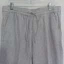 Talbots  Size 12 Linen Blend Pull On Drawstring Pants Blue White Stripe Flowy Photo 2