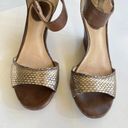 Frye  Brown Leather‎ Metallic Wedge Zip Up Backs Sandals Ankle Strap Size 7.5M Photo 2
