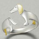 Artisan  Handmade Unique 925 Sterling Silver 14K Gold-plated Dachshund Ring Photo 5