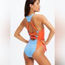 Fabletics  Gabriela Lace-Up Racerback Swimsuit island Eacape / Orange nectar Photo 1