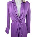 ZARA  NWT Purple Satin Plunge Collared Long Sleeve Flowy Mini Wrap Dress Size S Photo 0