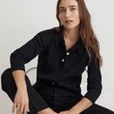 Madewell Top Variegated Rib Boxy Polo Shirt Long Sleeve True Black M NWT New Photo 0