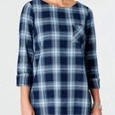 J.Jill  blue plaid pocket long sleeve top with button back Photo 0