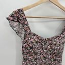 Wish U  Dress Women MEDIUM Pink Black Floral Print Ruffle Shoulder High Low Photo 2