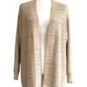 Debut  Cardigan Taupe Cream Stripe Open Front Eyelash Soft Cardigan Sweater Small Photo 0