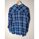 Woolrich  Blue Flannel Shirt Long Roll Tab Sleeve Button up Pocket Womens Size XL Photo 3