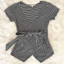 Seven 7 Striped Tie Front Ribbed Short Sleeve Blouse Shirt Top Small Photo 1