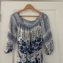 Anthropologie  Clemente Off Shoulder Floral Belted Romper Blue White Photo 9