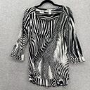 Alberto Makali  Women's Blouse Black White Beaded Animal Print Zebra Medium Photo 0