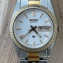 Seiko  Ladies Watch SQ Model Vintage Two Tone Bracelet White Dial Day Date Window Photo 0