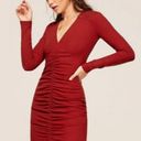 Reformation Raven Ruched Ribbed Cherry Long Sleeve Mini Dress Photo 1