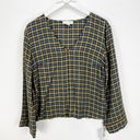 Treasure & Bond  Deep V-neck Blouse Plaid Yellow Navy Size Small S NWT Photo 1