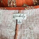 Wonderly  Burnt Orange Feather Print Linen Cotton Blend Boho Blouse ~Size Large Photo 8