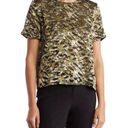 T Tahari  Womens Burnout Boxy Camo Abstract Short Sleeve Top Olive Medium NWT Photo 0