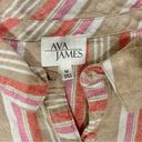 Ava James Linen Blend Short Sleeve Button Shirt Striped Drawstring Top Size M Photo 1