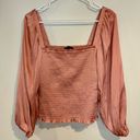 J.Crew  Squareneck Smocked Featherweight Pink Satin Long Sleeve Crop Top Photo 1