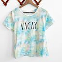 Rae Dunn Short Sleeve Vacay Graphic Tie Dye Tshirt Blue and Yellow Size XL Photo 0