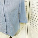 Worthington  Petite Striped Faux Pleat Button Front Shirt Blue White Small Photo 5