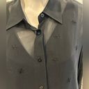 Valerie Stevens Sheer Black Silk Embroidered Button Down Blouse Photo 4