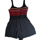 L.L.Bean Vtg  Black Stripe Sporty Modest One Piece Swimsuit Attached Shorts Sz 16 Photo 0