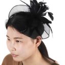 Handmade Vintage Tulle Feathers Net Fascinator Headband Pillbox straw raffia diadem Derby Photo 6