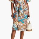 The Bar Dodo Or Printed Nancy Dress in Orange & Blue Medium Womens Midi Retro Floral Photo 0