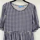 Draper James  Lee Ann Mini Dress Tiered Fit & Flare Stretch Knit Navy Gingham M Photo 3