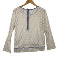 BKE Vintage  Cream Lace Crochet Long Sleeve Fringe Hem Sweater Top Size Medium Photo 5