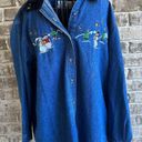 Basic Editions  Plus Snowman Denim Shirt 18W Blue Embroidered  Vintage Ch… Photo 5