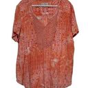 kim rogers  Curvy Womens Peach Pink V-Neck Short Sleeve Lace Panel Blouse Size 3X Photo 0