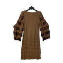 St. John St Claire vintage women’s 8 medium knit brown dress beaded fringe puff  Photo 2