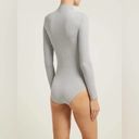 J.O.A. Wolford Silver Metallic Mockneck Long Sleeve Ribbed Bodysuit Women’s Small Photo 1