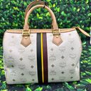 MCM Visetos Striped Boston 30 White Photo 1