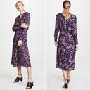 Rag and Bone  Odette V Neck Long Sleeve Blue Floral Wrap Midi Dress US 2 Photo 2