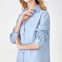 Women's Cotton Linen Shirts Button Down V Neck Blouse Casual Long Sleeve High Low Tops Tan Size XL Photo 3