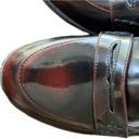 American Eagle Y2K  Shiny Oxblood Penny Loafer Chunky Heels, Plaid Lining, 9 Photo 4