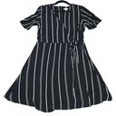 Xhilaration  Womens Size L Black White Striped Faux Wrap Mini Dress Minimalist Photo 0