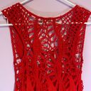 Spicy Red Open Knit Crochet Scoop Neck Rayon Tank Top Swim Cover Up Medium Photo 5