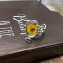 Daisy Handcrafted Women’s Yellow  Flower Glass Cabochon Stainless Steel Ring Photo 1