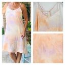 Boutique NWT  Peach & Purple Tie Dye Slip Dress Medium Lacey Satin Slinky Midi Photo 1