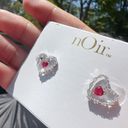 Noir silver tone crystal hearts mini studs red heart earrings Photo 3