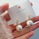 Elegant White Pearl Drop Dangle Hoop Earrings for Women Photo 1