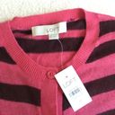 Loft NWT Ribbon Stripe Crewneck Cardigan Sweater Pink, Brown Rabbit Hair - Sz Medium Photo 6