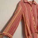 Coldwater Creek -Orange Peach Yellow Striped Long Sleeve Linen Button Top XL Photo 2