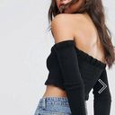 Debut Ruffle off shoulder crop ribbed knit long sleeve Photo 1