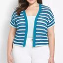 Lane Bryant  Blue Striped Short Sleeve Cropped Crochet Knit Open Front Cardigan Photo 0