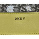 DKNY  Logo Wristlet Pouch Clutch Zipper Bag Daisies Saffron Leather Yellow Brown Photo 5