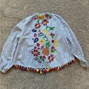 ZARA  BBWM Woman Striped Floral Fruit Embroidered Balloon Sleeve Boho Peasant Top Photo 9